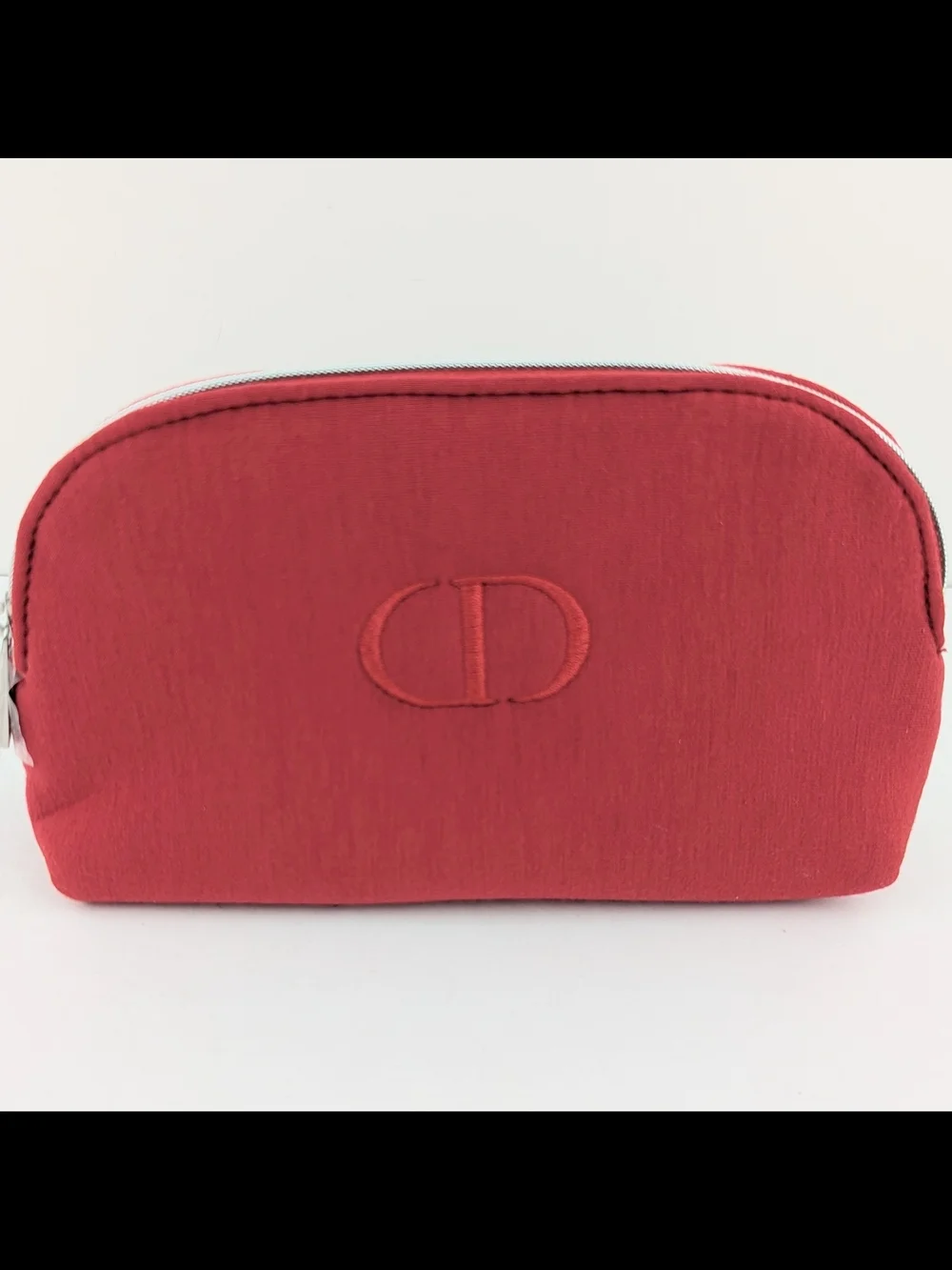 Red Dior Beauty Embroidered Cosmetic Pouch